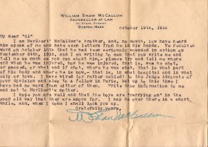 letter from Hulbert McCallum's brother, Oct 19, 1918